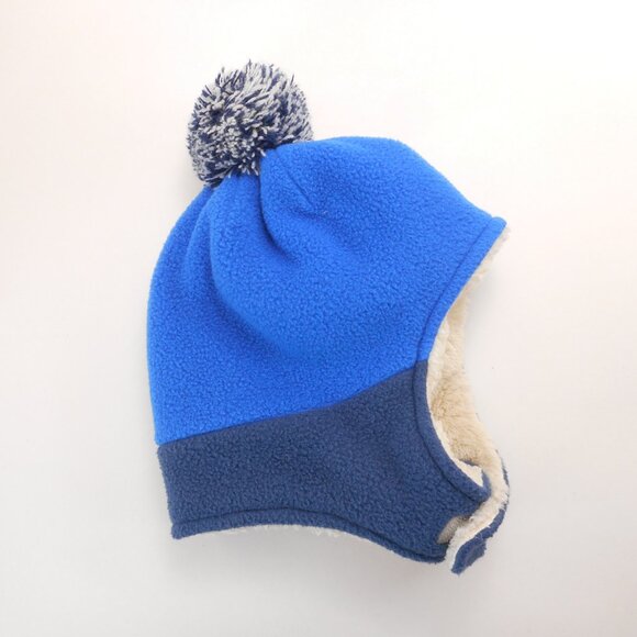 LL Bean Toddler Size 2T - 4T Blue Fleece Pom Hat Chin-Strap Warm Sherpa Lined - Picture 2 of 8
